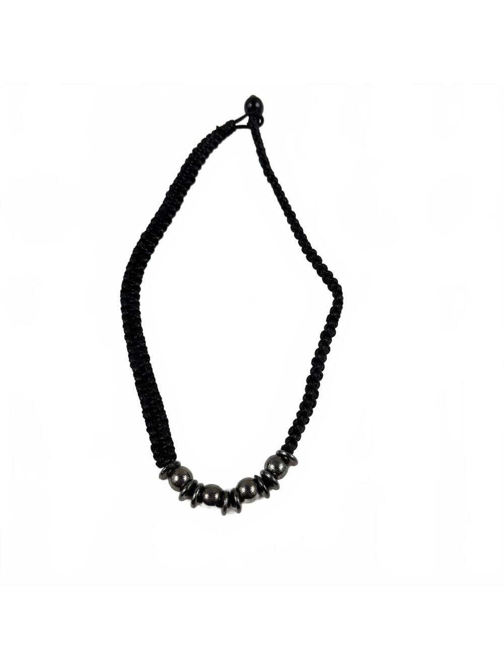 Fashion Jewelry Black Woven Cord with Metallic Beads Women's Necklace